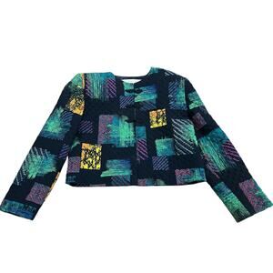 Vintage Quilted Patchwork Crop Jacket Geometric Print Cropped Coat | Size 8 -